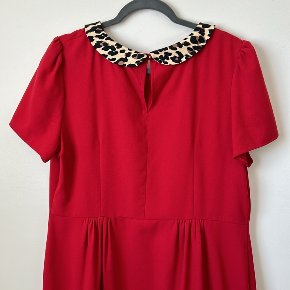 Dorothy Perkins Red Shift Dress with Peter Pan Leopard Collar, size 18UK or 14US - Picture 6 of 10